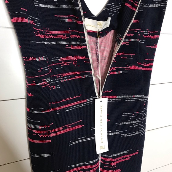 NWT Amanda Uprichard Navy/Pink Front Zipper Dress. V-neck. Form fitted. - Picture 3 of 3